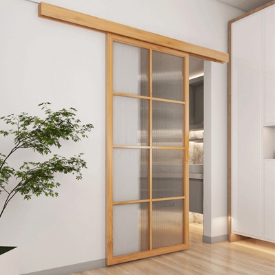 Bathroom Sliding Wood Door with Glass